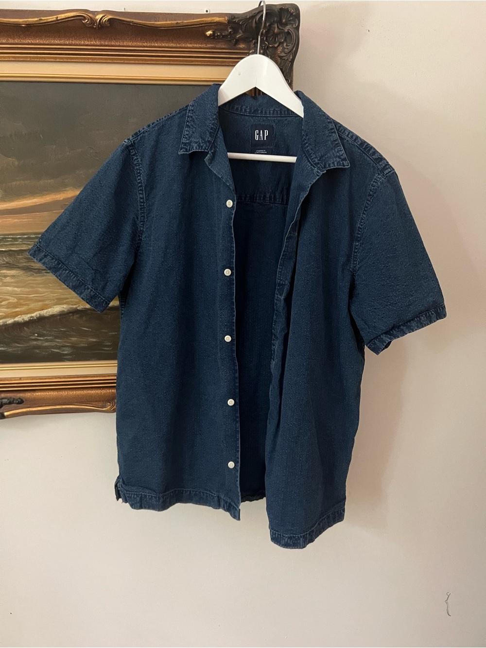 GAP Men's Navy Short-Sleeve Button-Down Shirt